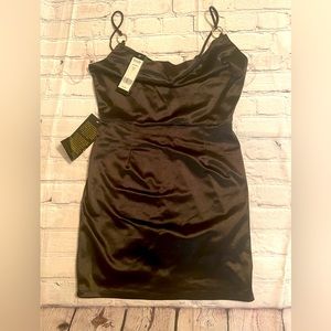 COPY - Black satin  cowl neck with gold rings dress